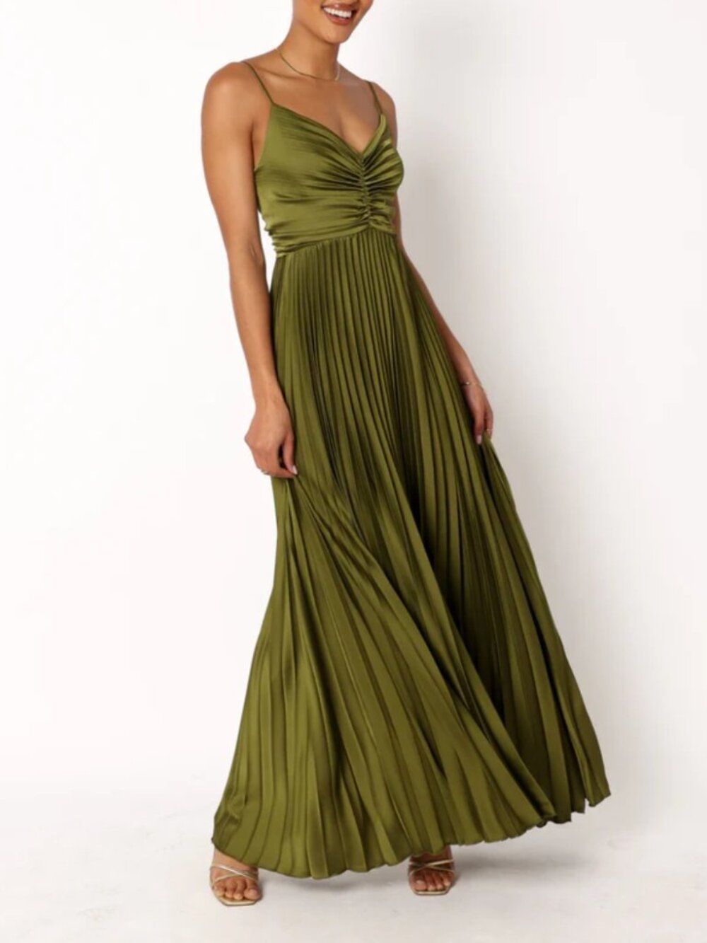 Petal & Pup Naira Pleated Maxi Dress Palm Green Size 8 NWT - Picture 1 of 13
